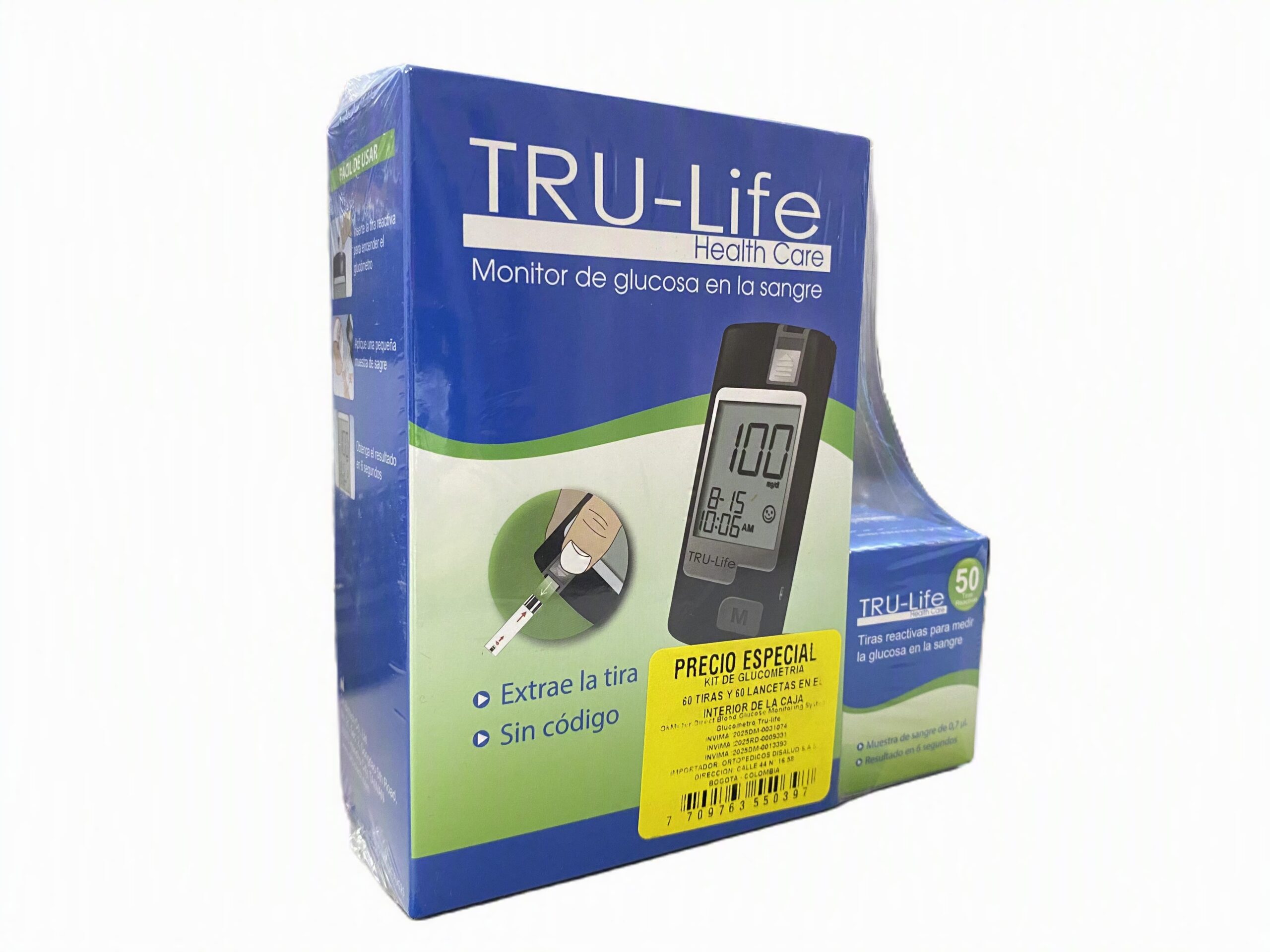 Kit Glucómetro TRU-Life + 60 Tiras + 60 Lancetas